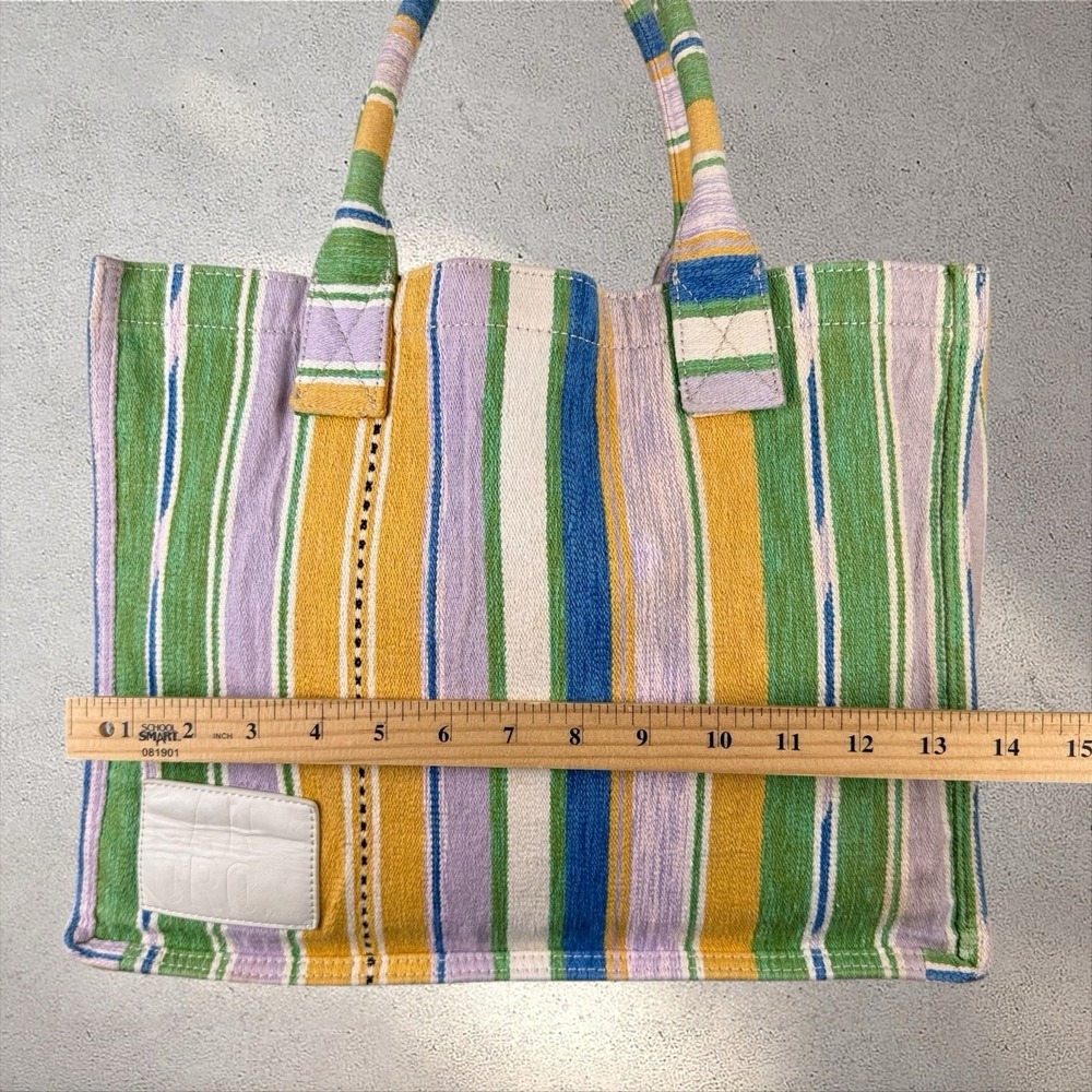 Sandro Green Purple Multicolor Yellow Striped Dual Top‎ Handle Tote Bag - Picture 10 of 10